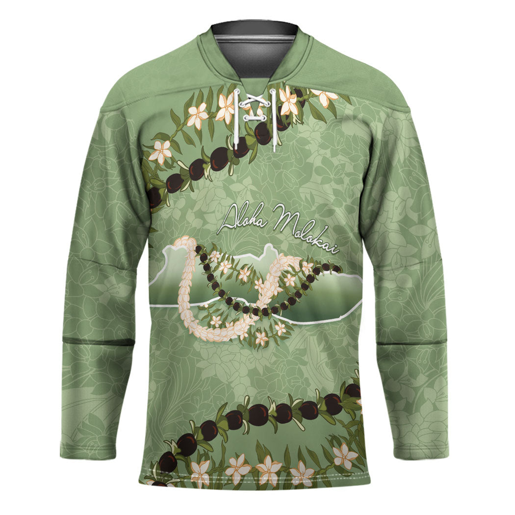 Hawaii Molokai Island Flowers Lei Hockey Jersey Kukui Nut Mossy Green LT7 Unisex Moss Green - Polynesian Pride