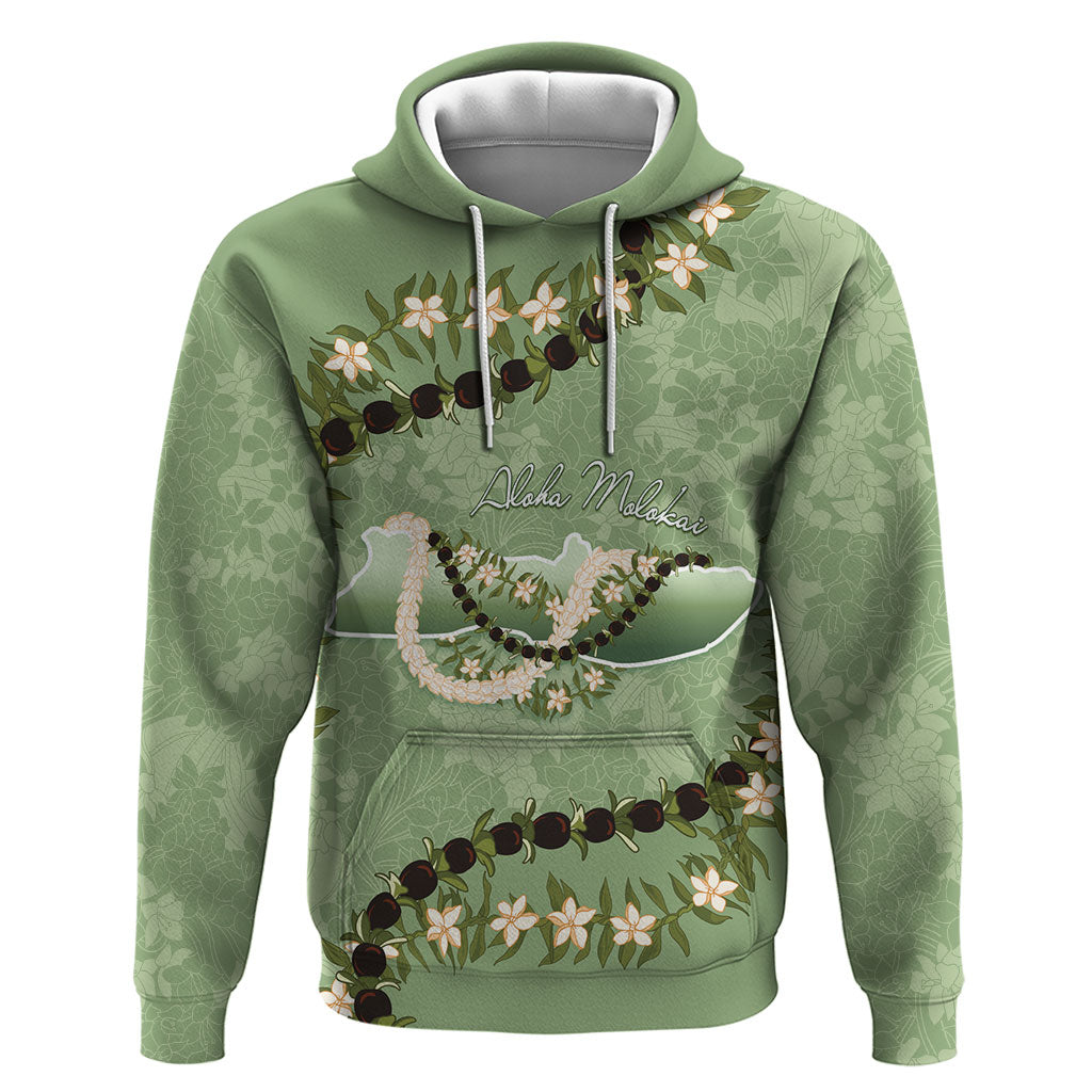 Hawaii Molokai Island Flowers Lei Hoodie Kukui Nut Mossy Green LT7 Pullover Hoodie Moss Green - Polynesian Pride