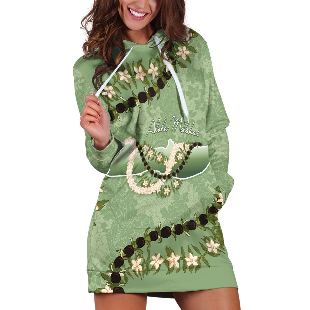 Hawaii Molokai Island Flowers Lei Hoodie Dress Kukui Nut Mossy Green LT7 Moss Green - Polynesian Pride