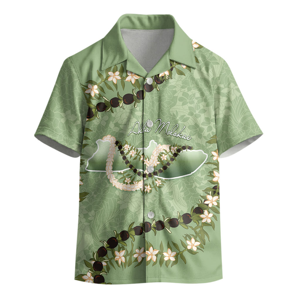 Hawaii Molokai Island Flowers Lei Kid Hawaiian Shirt Kukui Nut Mossy Green