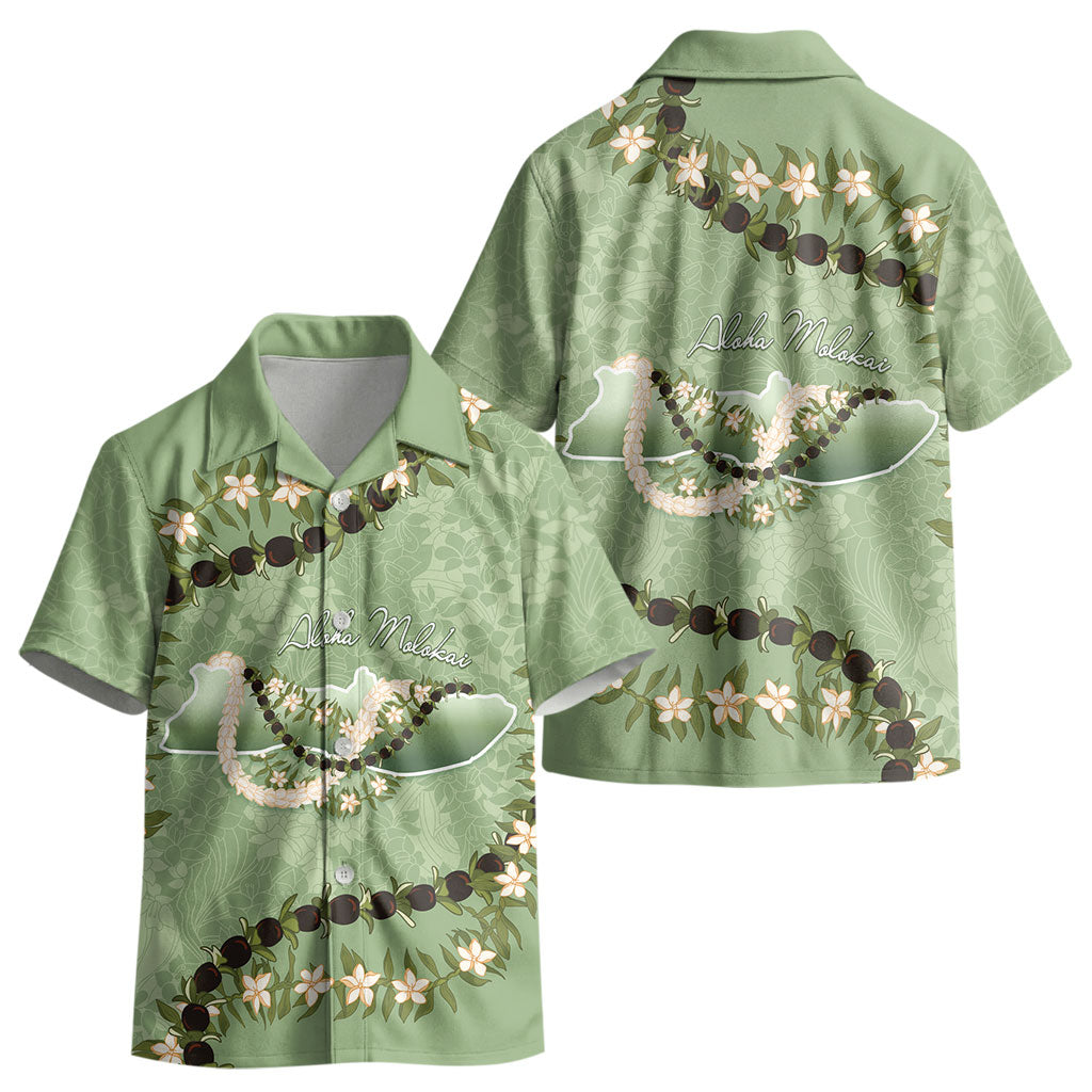 Hawaii Molokai Island Flowers Lei Kid Hawaiian Shirt Kukui Nut Mossy Green