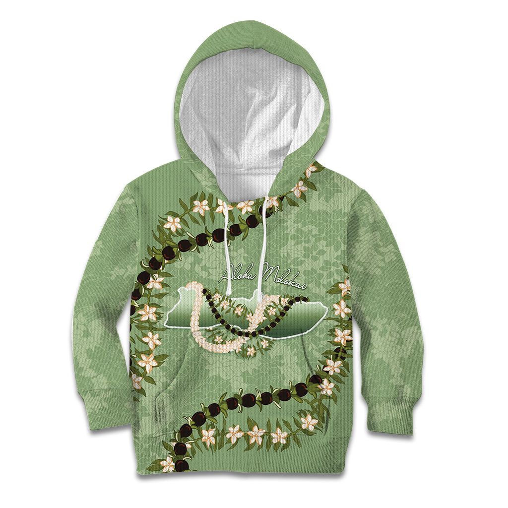 Hawaii Molokai Island Flowers Lei Kid Hoodie Kukui Nut Mossy Green LT7 Hoodie Moss Green - Polynesian Pride