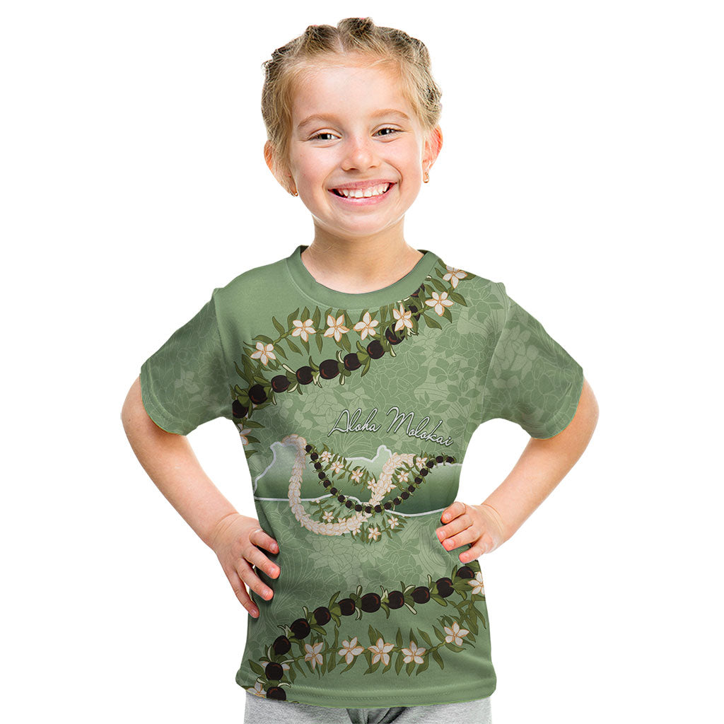 Hawaii Molokai Island Flowers Lei Kid T Shirt Kukui Nut Mossy Green LT7 Moss Green - Polynesian Pride