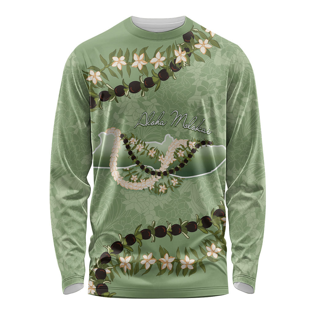 Hawaii Molokai Island Flowers Lei Long Sleeve Shirt Kukui Nut Mossy Green