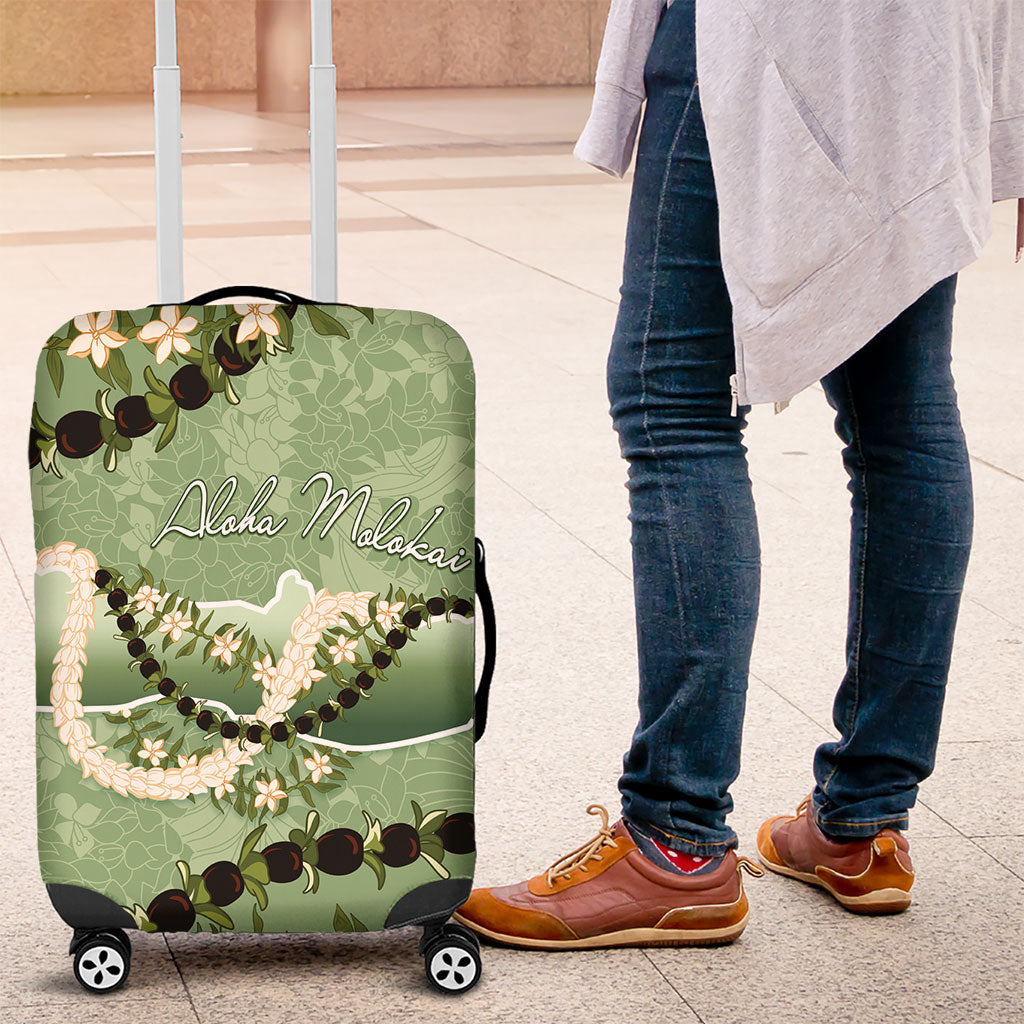 Hawaii Molokai Island Flowers Lei Luggage Cover Kukui Nut Mossy Green LT7 Moss Green - Polynesian Pride