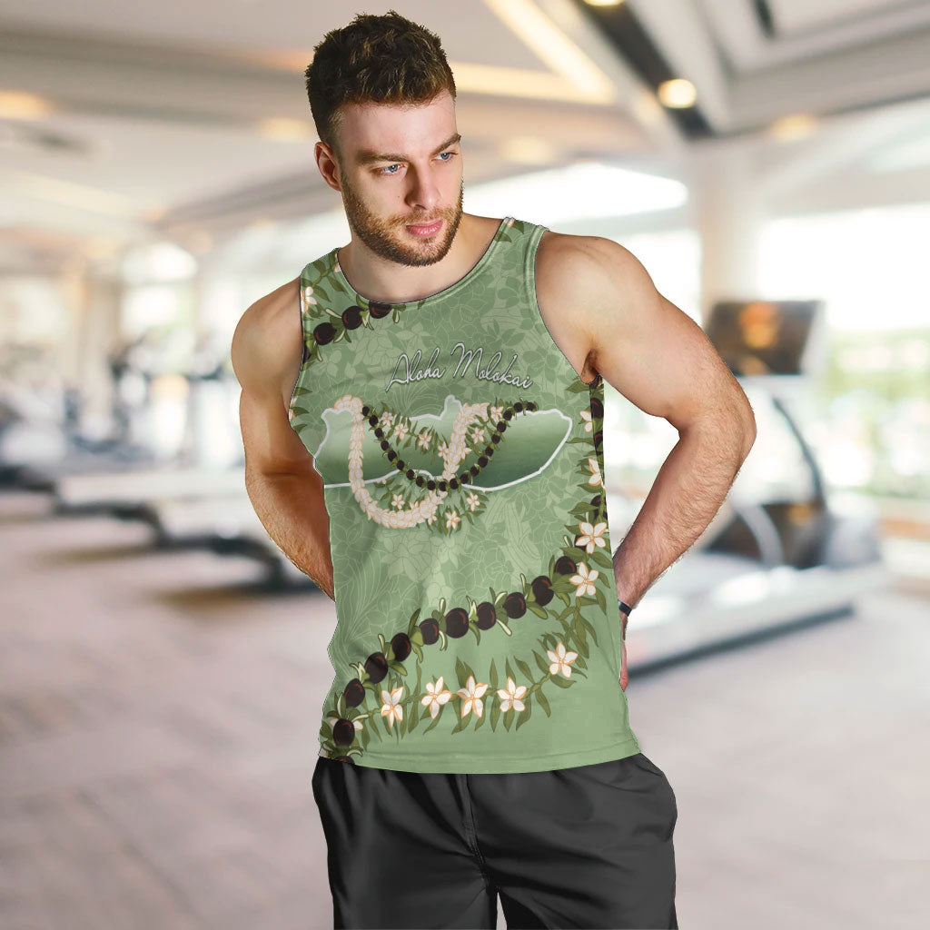 Hawaii Molokai Island Flowers Lei Men Tank Top Kukui Nut Mossy Green LT7 Moss Green - Polynesian Pride