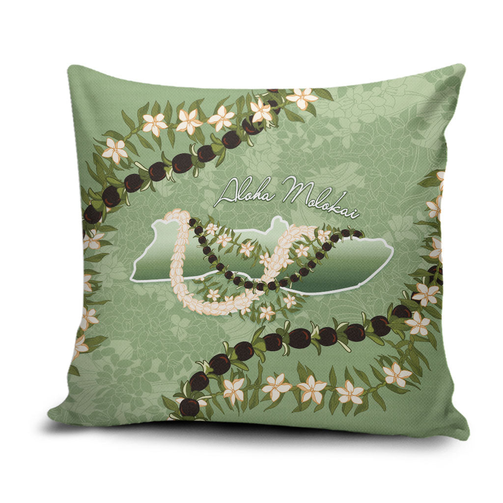 Hawaii Molokai Island Flowers Lei Pillow Cover Kukui Nut Mossy Green LT7 Moss Green - Polynesian Pride