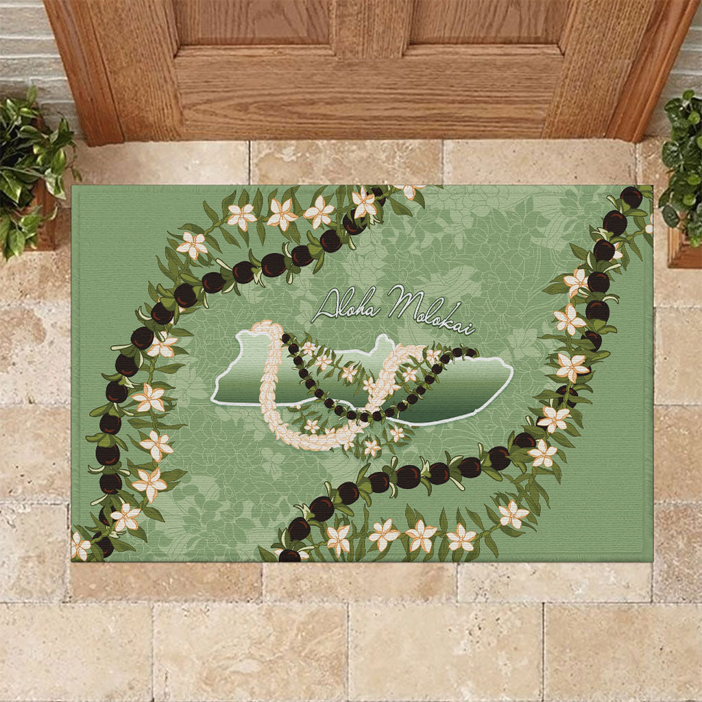 Hawaii Molokai Island Flowers Lei Rubber Doormat Kukui Nut Mossy Green LT7 Moss Green - Polynesian Pride