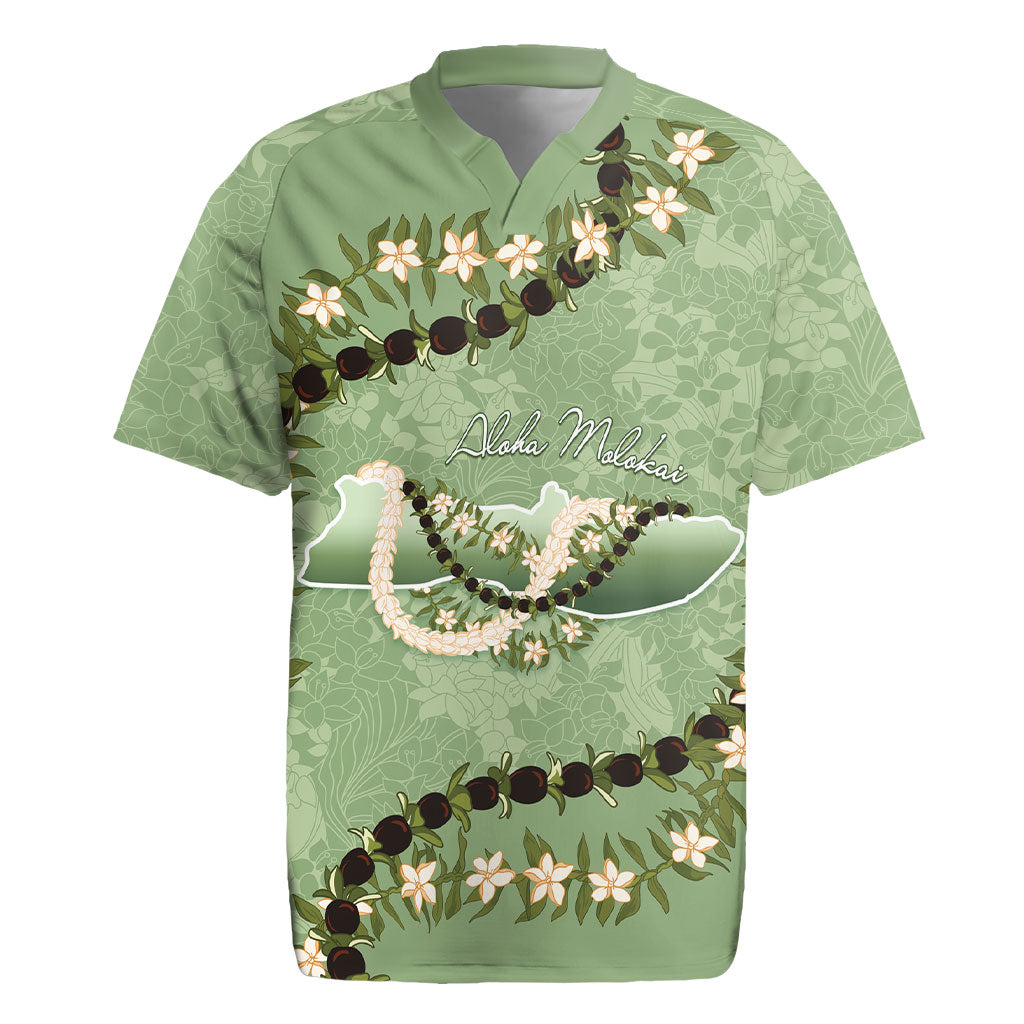 Hawaii Molokai Island Flowers Lei Rugby Jersey Kukui Nut Mossy Green LT7 Moss Green - Polynesian Pride