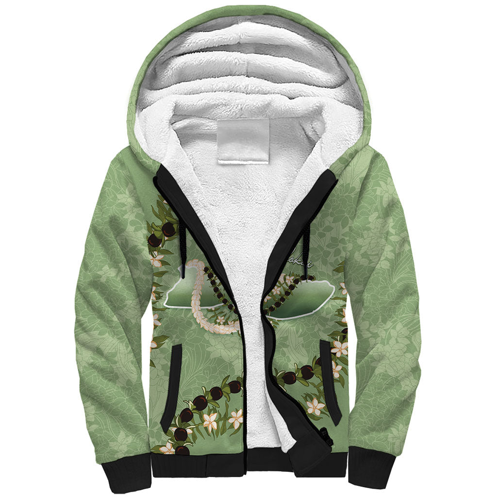 Hawaii Molokai Island Flowers Lei Sherpa Hoodie Kukui Nut Mossy Green LT7 Unisex Moss Green - Polynesian Pride