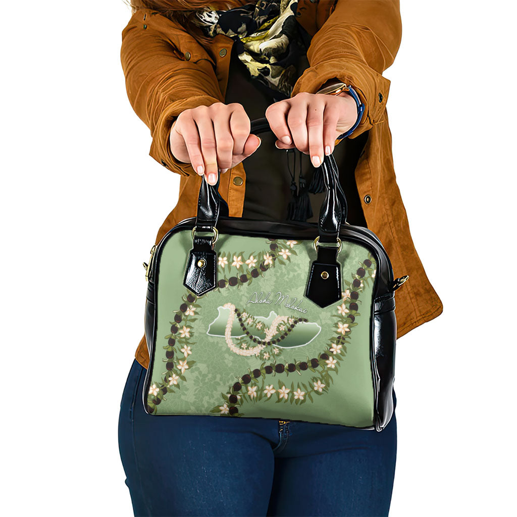 Hawaii Molokai Island Flowers Lei Shoulder Handbag Kukui Nut Mossy Green LT7 One Size Moss Green - Polynesian Pride