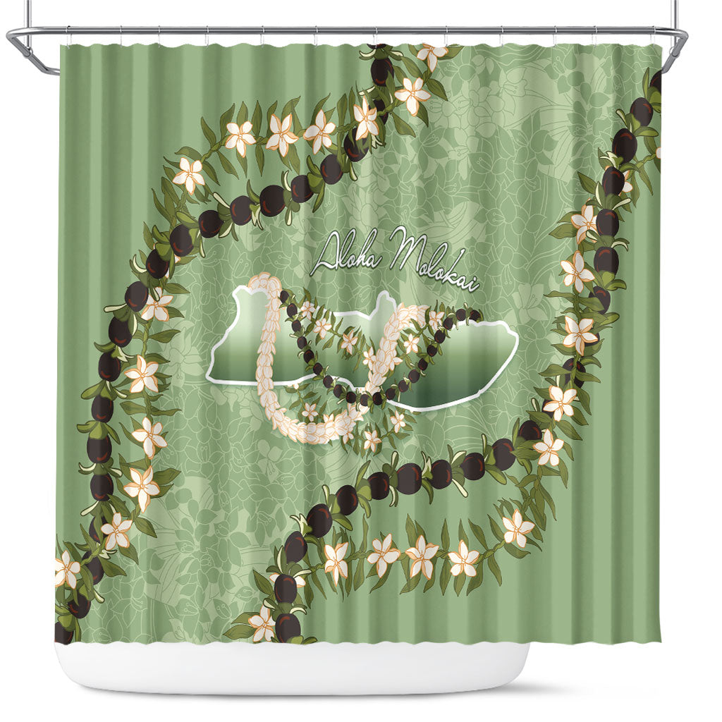 Hawaii Molokai Island Flowers Lei Shower Curtain Kukui Nut Mossy Green LT7 Moss Green - Polynesian Pride