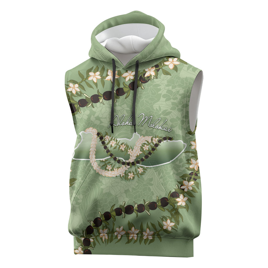 Hawaii Molokai Island Flowers Lei Sleeveless Hoodie Kukui Nut Mossy Green LT7 Moss Green - Polynesian Pride