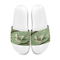 Hawaii Molokai Island Flowers Lei Slide Sandals Kukui Nut Mossy Green