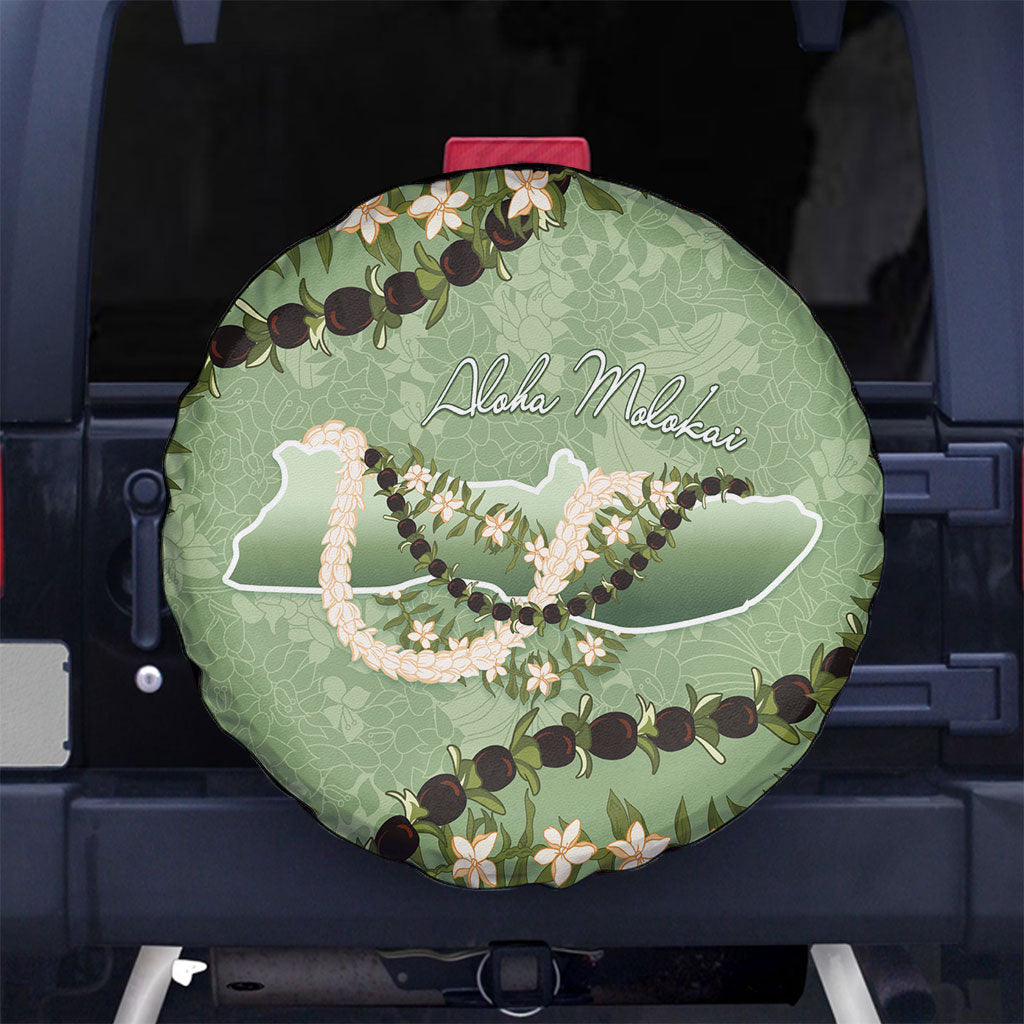 Hawaii Molokai Island Flowers Lei Spare Tire Cover Kukui Nut Mossy Green LT7 No hole Moss Green - Polynesian Pride