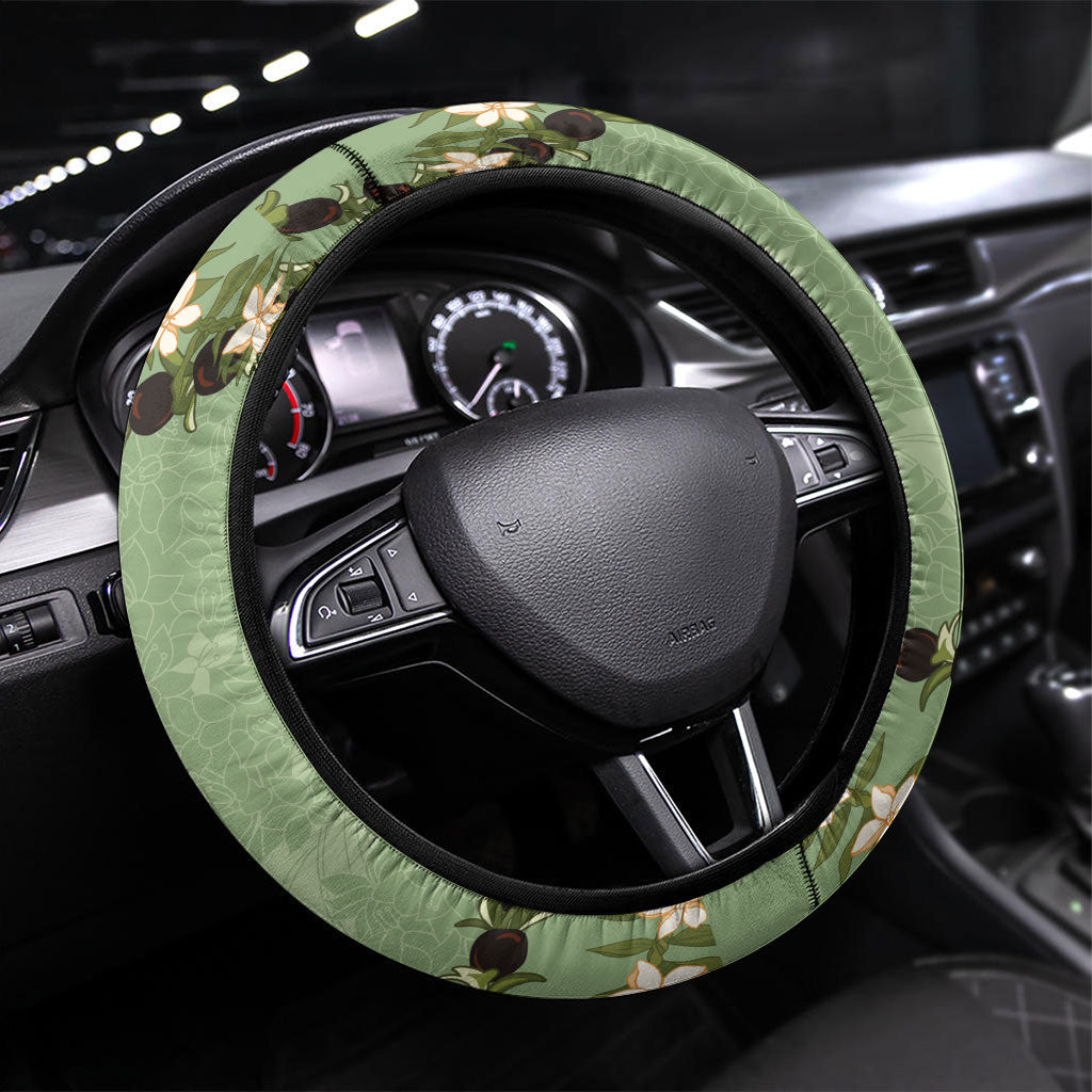 Hawaii Molokai Island Flowers Lei Steering Wheel Cover Kukui Nut Mossy Green LT7 Universal Fit Moss Green - Polynesian Pride