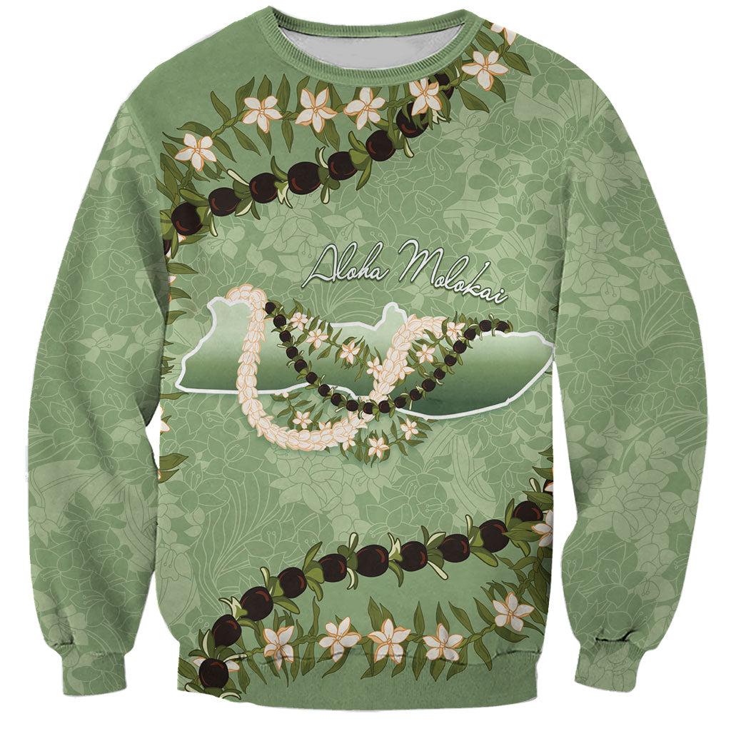 Hawaii Molokai Island Flowers Lei Sweatshirt Kukui Nut Mossy Green