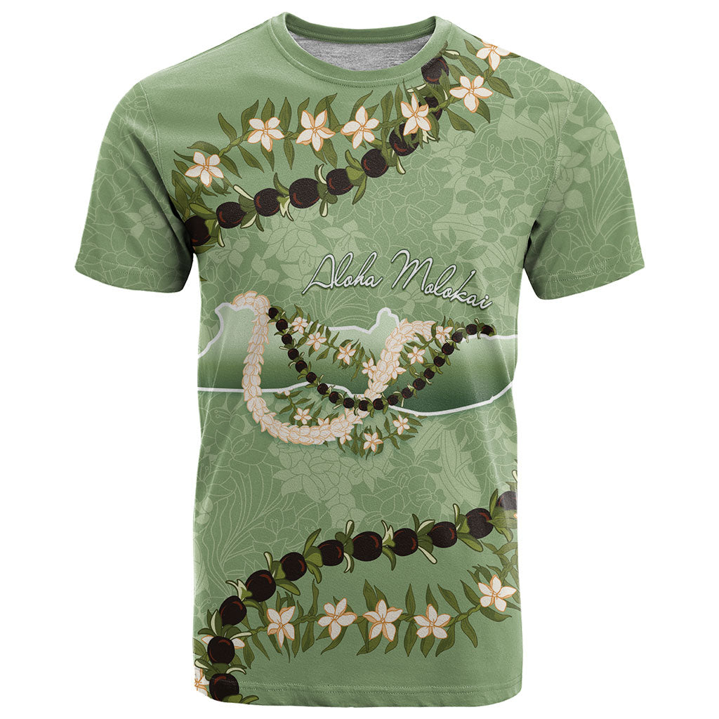 Hawaii Molokai Island Flowers Lei T Shirt Kukui Nut Mossy Green LT7 Moss Green - Polynesian Pride