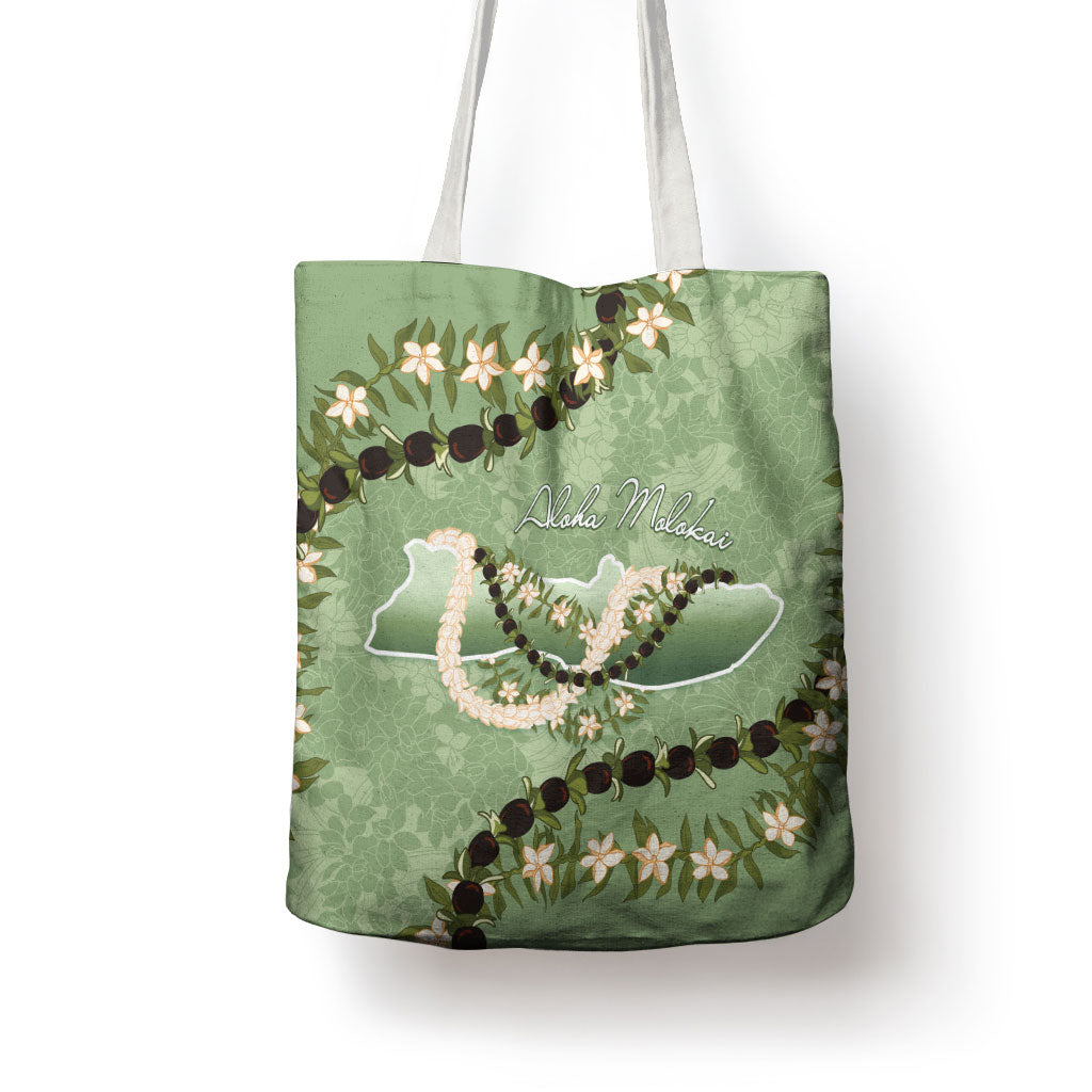Hawaii Molokai Island Flowers Lei Tote Bag Kukui Nut Mossy Green