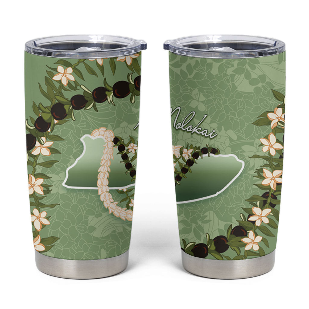 Hawaii Molokai Island Flowers Lei Tumbler Cup Kukui Nut Mossy Green LT7 Moss Green - Polynesian Pride