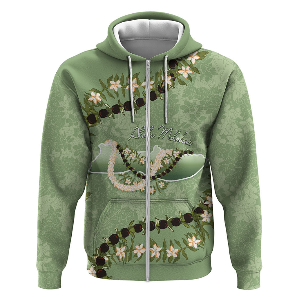 Hawaii Molokai Island Flowers Lei Zip Hoodie Kukui Nut Mossy Green LT7 Zip Hoodie Moss Green - Polynesian Pride