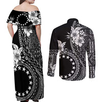 Kia Orana Cook Islands Couples Matching Off Shoulder Maxi Dress and Long Sleeve Button Shirt Tiare and Stars LT7 - Polynesian Pride
