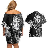 Kia Orana Cook Islands Couples Matching Off Shoulder Short Dress and Hawaiian Shirt Tiare and Stars LT7 - Polynesian Pride