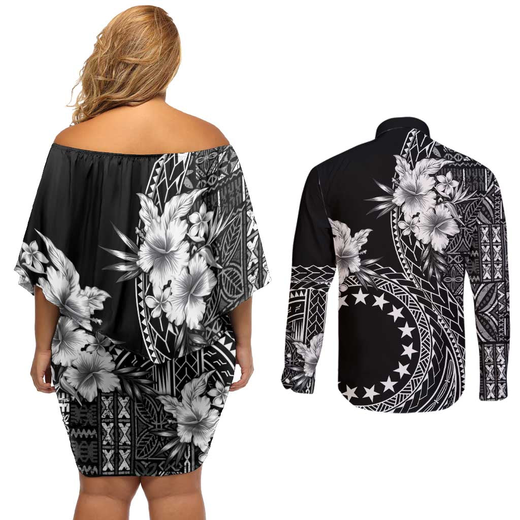 Kia Orana Cook Islands Couples Matching Off Shoulder Short Dress and Long Sleeve Button Shirt Tiare and Stars LT7 - Polynesian Pride