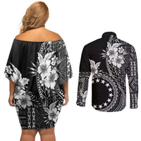 Kia Orana Cook Islands Couples Matching Off Shoulder Short Dress and Long Sleeve Button Shirt Tiare and Stars LT7 - Polynesian Pride