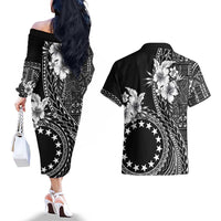 Kia Orana Cook Islands Couples Matching Off The Shoulder Long Sleeve Dress and Hawaiian Shirt Tiare and Stars LT7 - Polynesian Pride