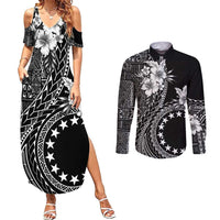 Kia Orana Cook Islands Couples Matching Summer Maxi Dress and Long Sleeve Button Shirt Tiare and Stars LT7 Black - Polynesian Pride
