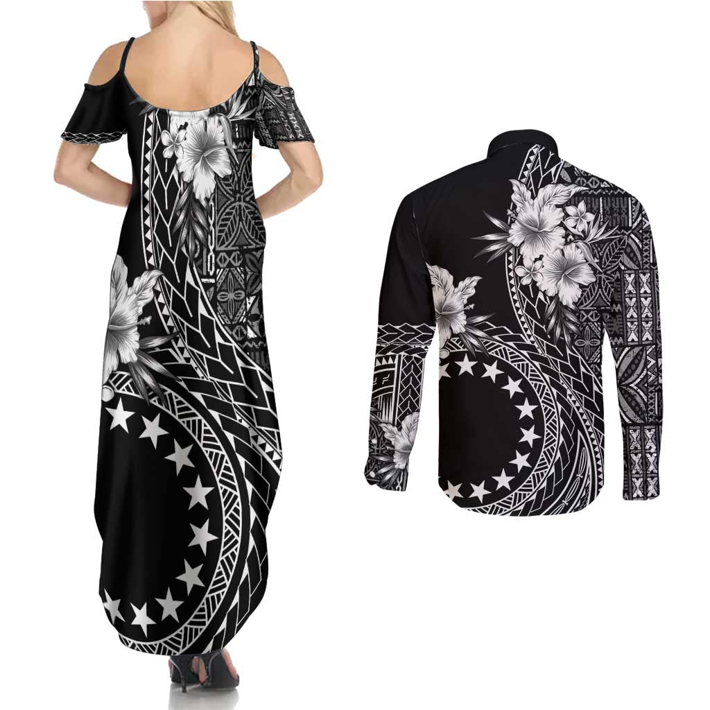 Kia Orana Cook Islands Couples Matching Summer Maxi Dress and Long Sleeve Button Shirt Tiare and Stars LT7 - Polynesian Pride