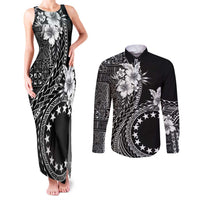 Kia Orana Cook Islands Couples Matching Tank Maxi Dress and Long Sleeve Button Shirt Tiare and Stars LT7 Black - Polynesian Pride