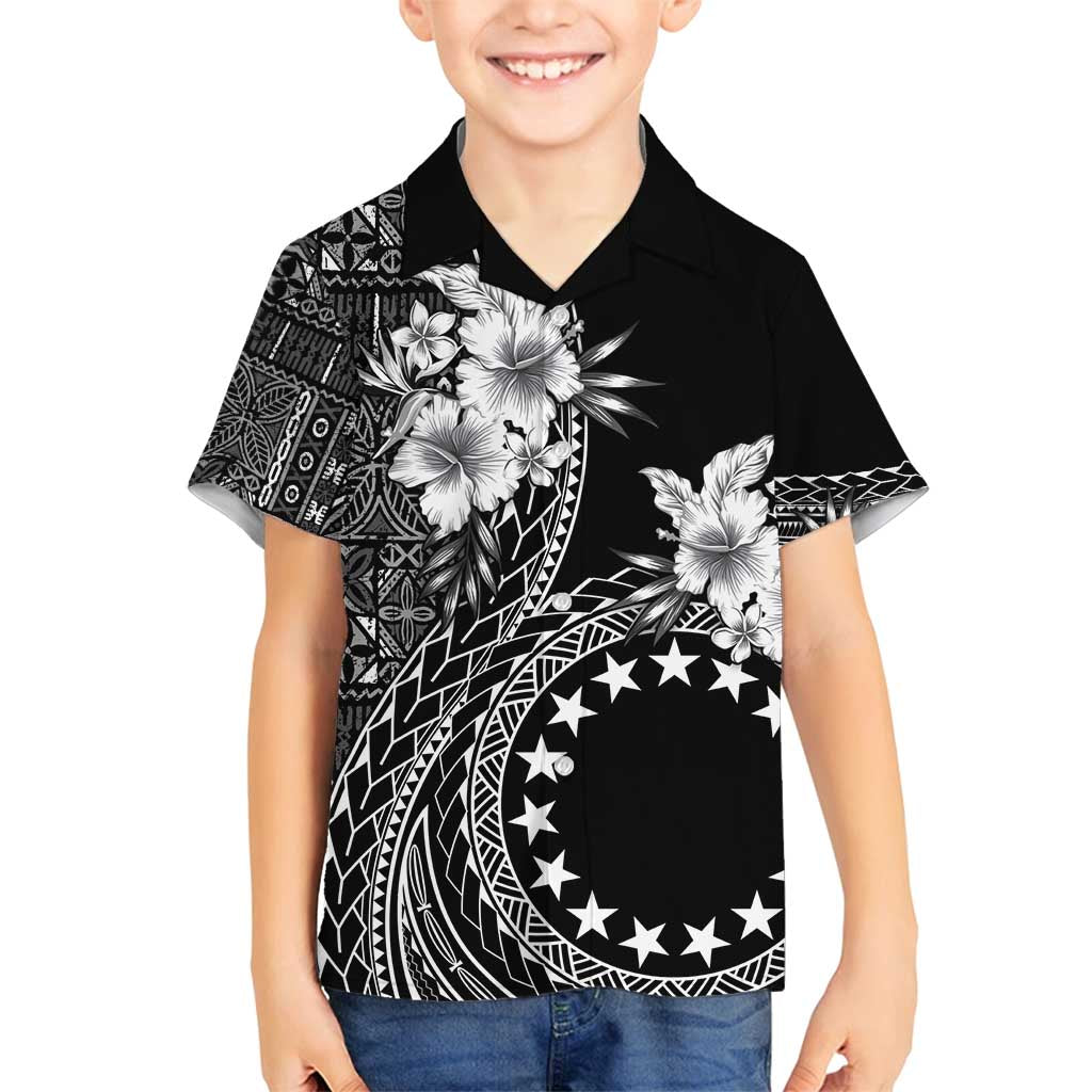 Kia Orana Cook Islands Family Matching Long Sleeve Bodycon Dress and Hawaiian Shirt Tiare and Stars LT7 Son's Shirt Black - Polynesian Pride