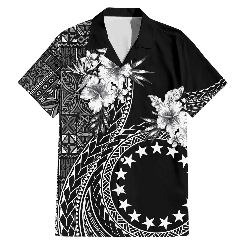 Kia Orana Cook Islands Family Matching Mermaid Dress and Hawaiian Shirt Tiare and Stars LT7 Dad's Shirt - Short Sleeve Black - Polynesian Pride