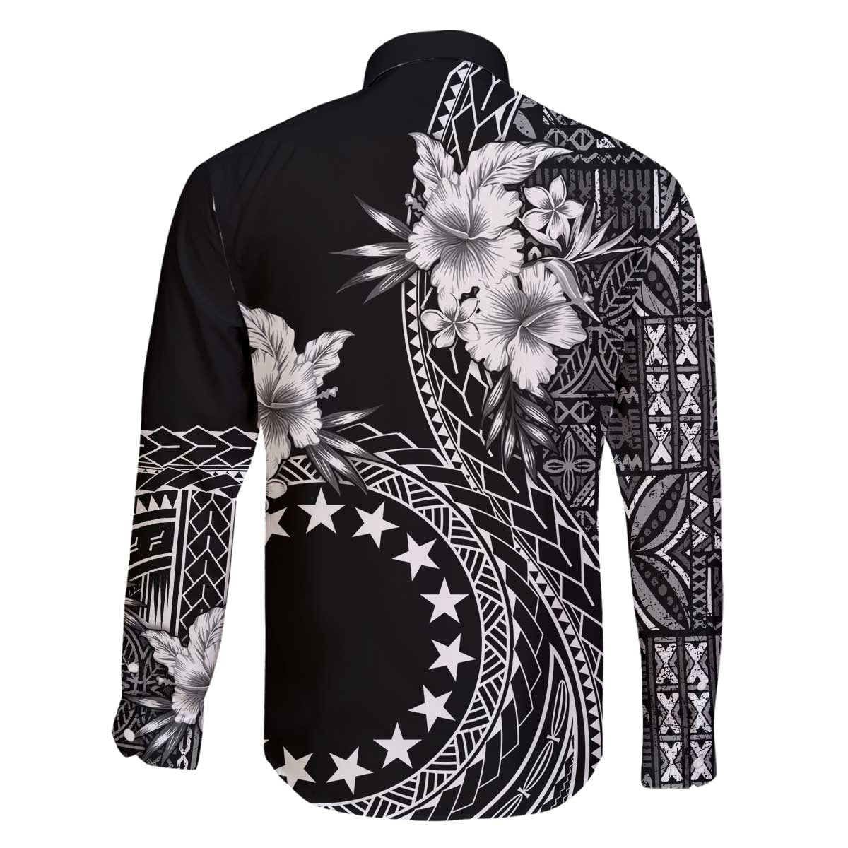 Kia Orana Cook Islands Family Matching Off The Shoulder Long Sleeve Dress and Hawaiian Shirt Tiare and Stars LT7 - Polynesian Pride