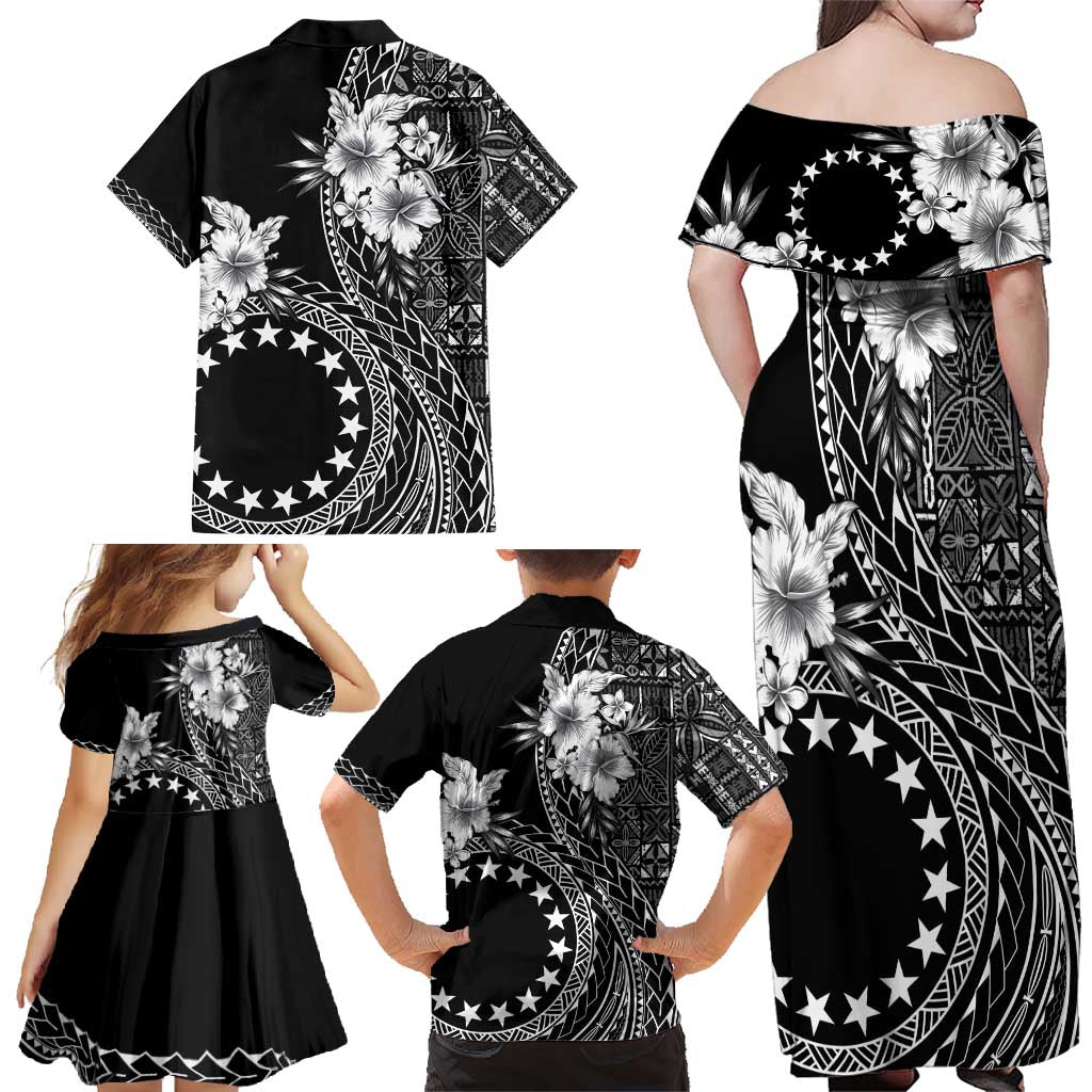 Kia Orana Cook Islands Family Matching Off Shoulder Maxi Dress and Hawaiian Shirt Tiare and Stars LT7 - Polynesian Pride