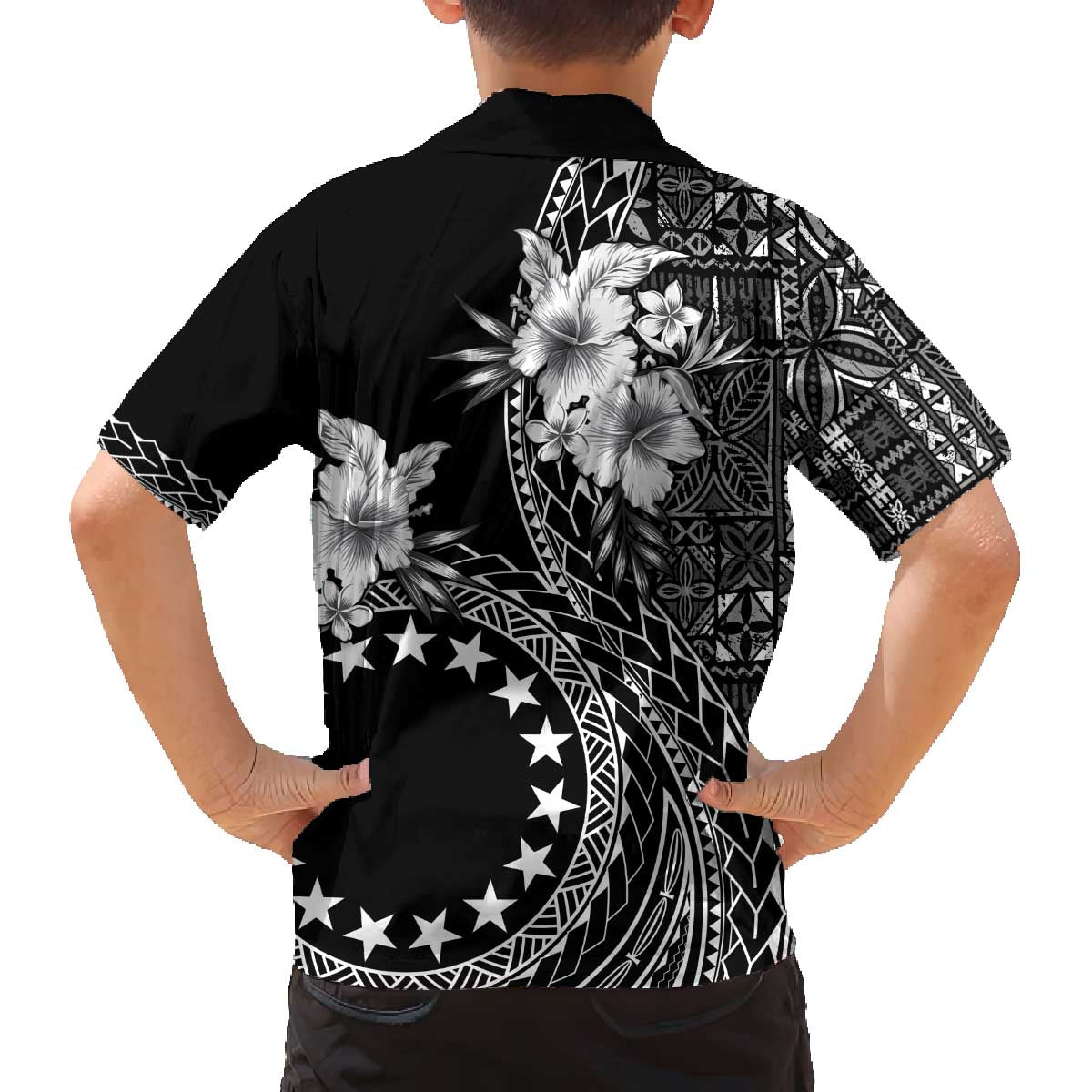 Kia Orana Cook Islands Family Matching Off Shoulder Short Dress and Hawaiian Shirt Tiare and Stars LT7 - Polynesian Pride