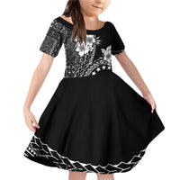 Kia Orana Cook Islands Family Matching Off Shoulder Short Dress and Hawaiian Shirt Tiare and Stars LT7 Daughter's Dress Black - Polynesian Pride