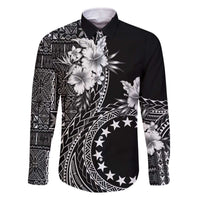 Kia Orana Cook Islands Family Matching Off Shoulder Short Dress and Hawaiian Shirt Tiare and Stars LT7 Dad's Shirt - Long Sleeve Black - Polynesian Pride