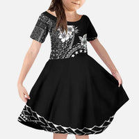 Kia Orana Cook Islands Family Matching Puletasi and Hawaiian Shirt Tiare and Stars LT7 Daughter's Dress Black - Polynesian Pride