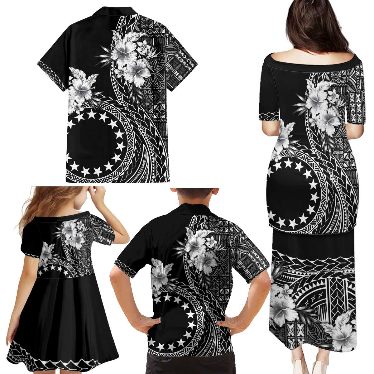 Kia Orana Cook Islands Family Matching Puletasi and Hawaiian Shirt Tiare and Stars LT7 - Polynesian Pride