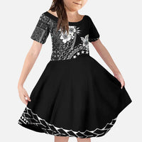 Kia Orana Cook Islands Family Matching Short Sleeve Bodycon Dress and Hawaiian Shirt Tiare and Stars LT7 Daughter's Dress Black - Polynesian Pride