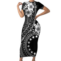 Kia Orana Cook Islands Family Matching Short Sleeve Bodycon Dress and Hawaiian Shirt Tiare and Stars LT7 Mom's Dress Black - Polynesian Pride