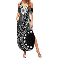 Kia Orana Cook Islands Family Matching Summer Maxi Dress and Hawaiian Shirt Tiare and Stars LT7 Mom's Dress Black - Polynesian Pride