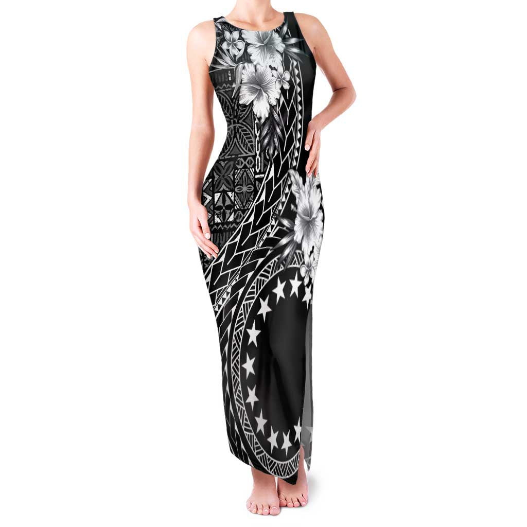 Kia Orana Cook Islands Family Matching Tank Maxi Dress and Hawaiian Shirt Tiare and Stars LT7 Mom's Dress Black - Polynesian Pride