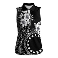Kia Orana Cook Islands Women Sleeveless Polo Shirt Tiare and Stars LT7 Female Black - Polynesian Pride