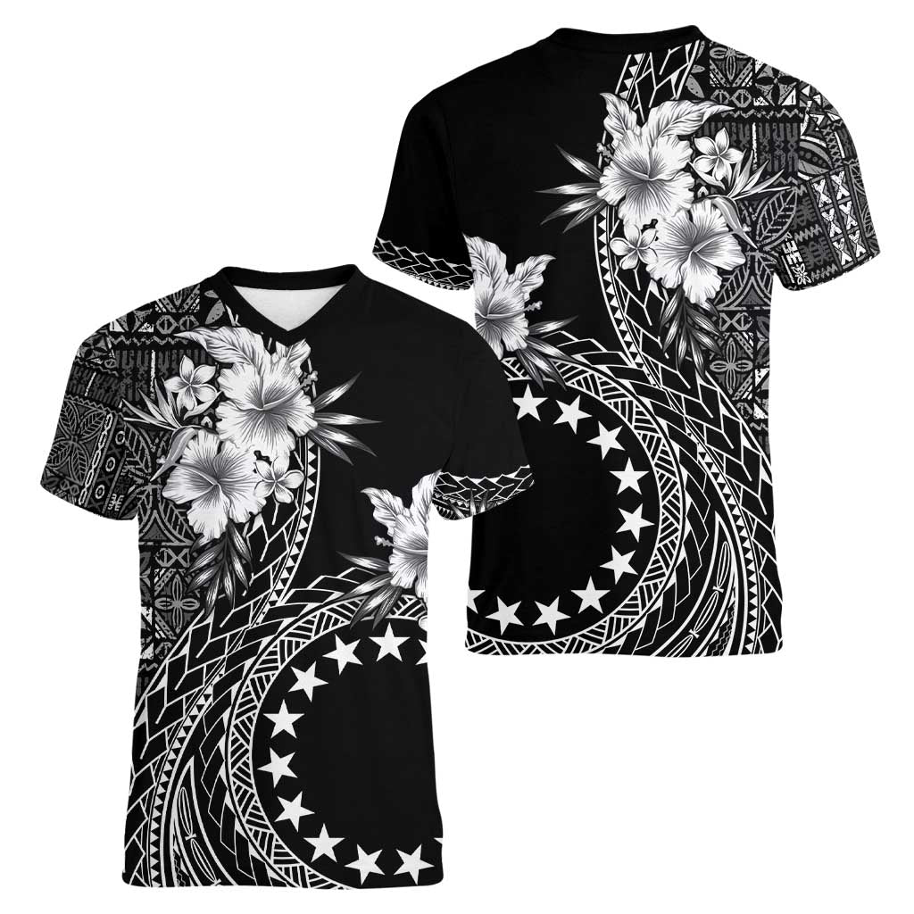 Kia Orana Cook Islands Women V-Neck T-Shirt Tiare and Stars LT7 - Polynesian Pride