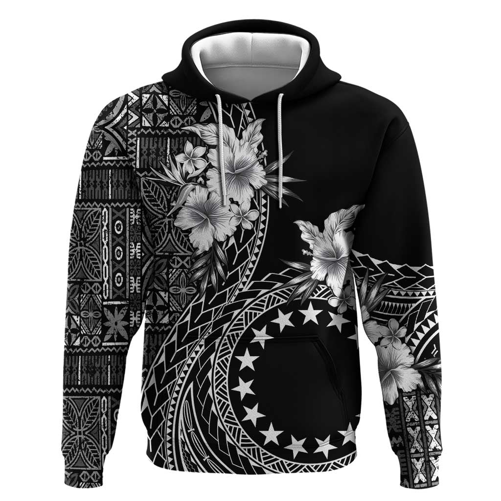 Kia Orana Cook Islands Zip Hoodie Tiare and Stars LT7 Pullover Hoodie Black - Polynesian Pride