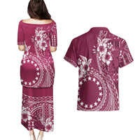 Kia Orana Cook Islands Couples Matching Puletasi and Hawaiian Shirt Tiare and Stars - Maroon LT7 - Polynesian Pride